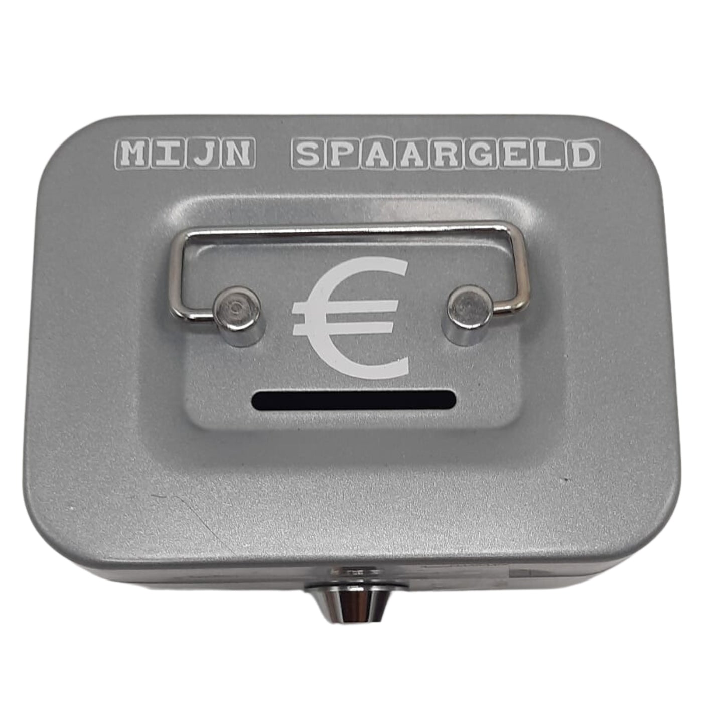 Blik geldkistje met mijn spaargeld en euroteken