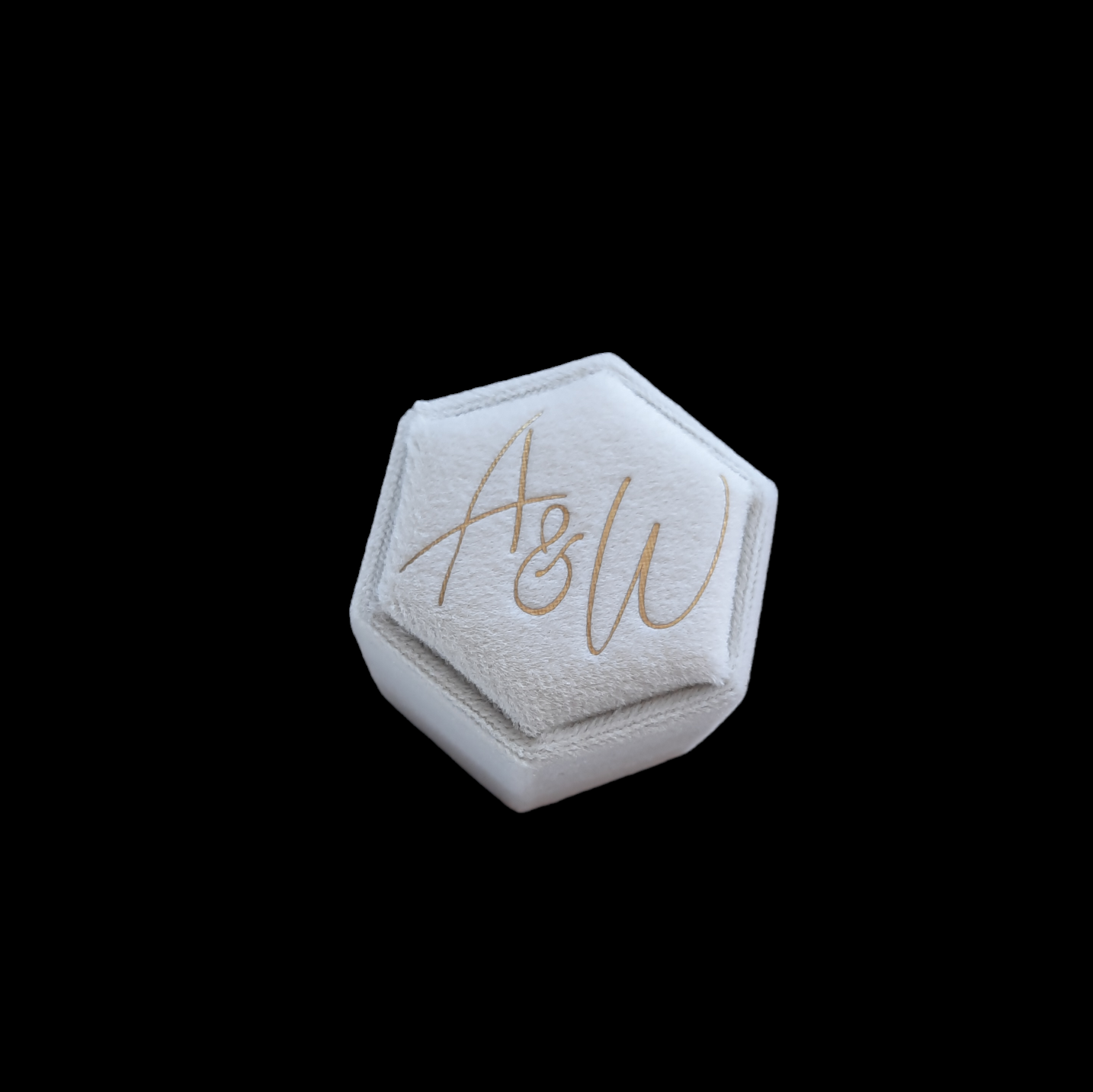 ringendoosje velvet off white hexagon met initialen