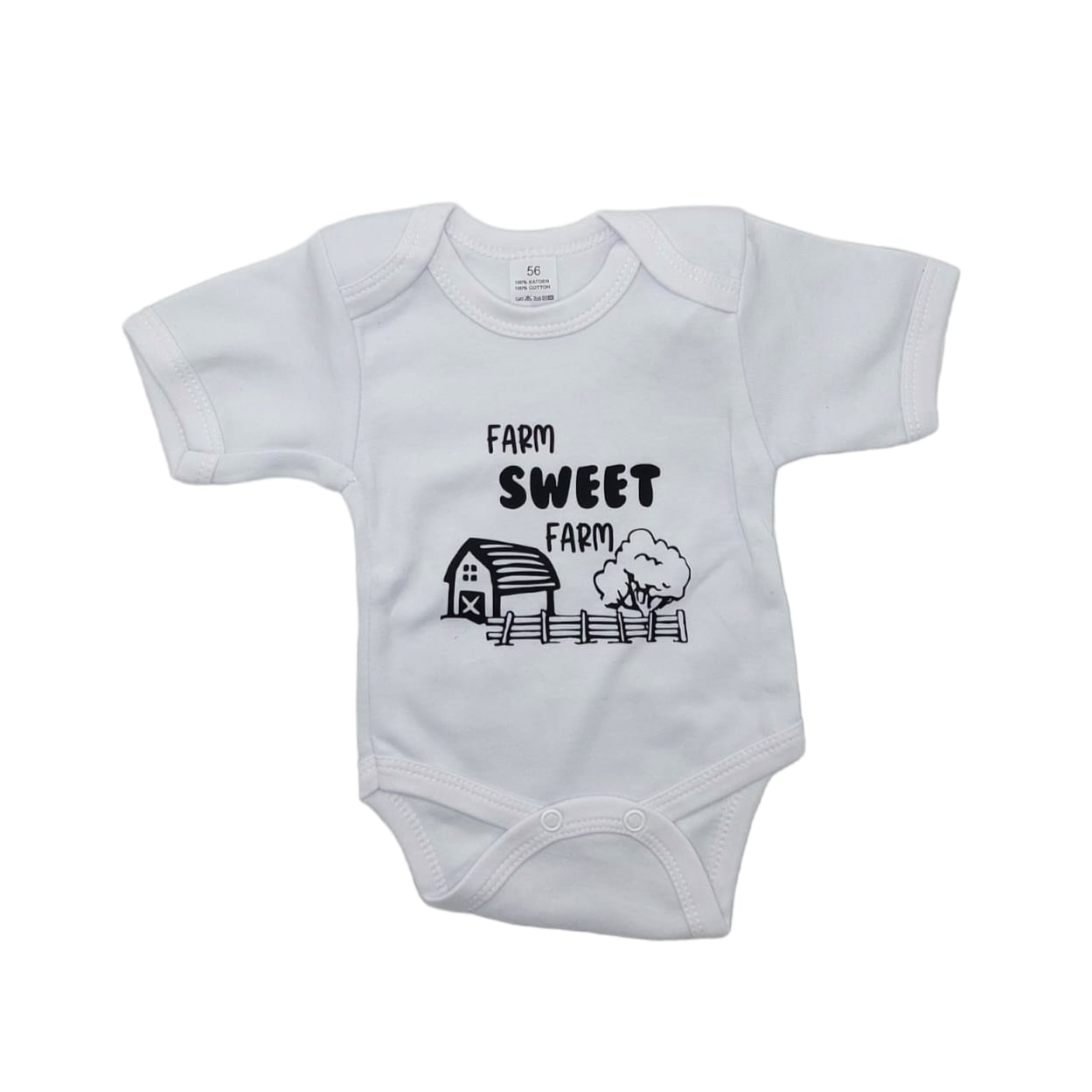Wit rompertje met de opdruk farm sweet farm